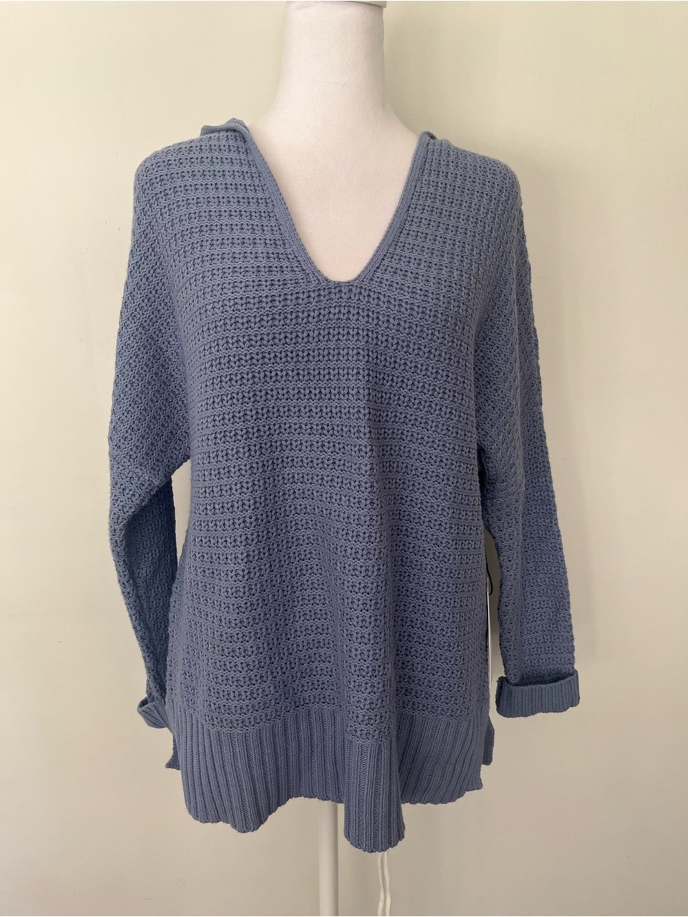 Rachel Zoe V-Neck Waffle Knit Sweater - Light Blue